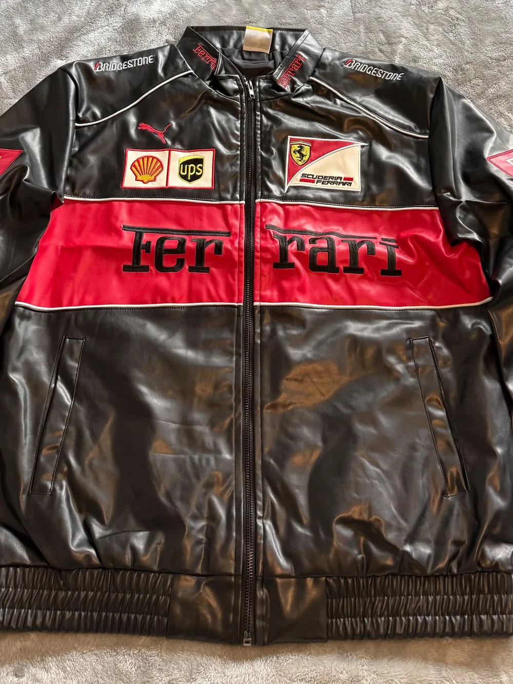 Ferrari Black and Red Logo Racing Bomber Jacket